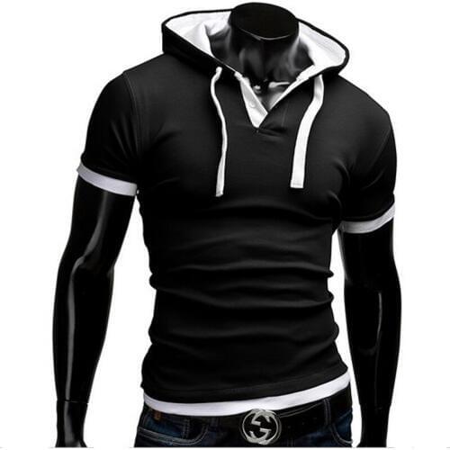 New Men Hooded T-shirt 2020 Spring Slim Fit Casual Short Sleeve T-shirt Gothic style Fintess Tops Tees Male Hoody T-shirts T062