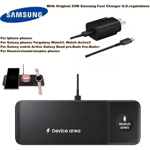 Official Samsung 3in1 Fast Wireless Charger Trio Pad For Galaxy Watch 3/Active 2 EP-P6300 For Galaxy Phones Buds+/Buds live/Pro