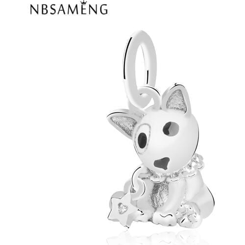 Original 925 Sterling Silver Beads Bull Terrier Puppy Pendant Charm Fit Bracelet Bangle Women Beads For Jewelry Making