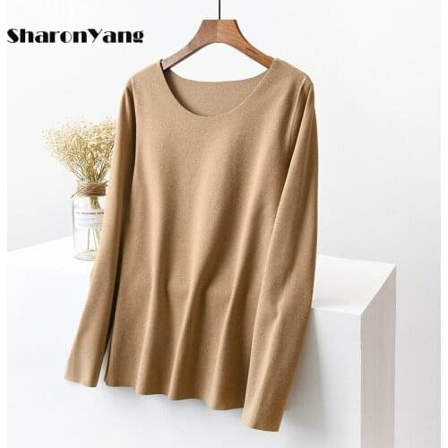 Autumn and Winter Double-sided Velvet Warm Women Tops Velvet O-neck Bottoming Shirt Womens Slim Traceless Long Sleeve T-shirt