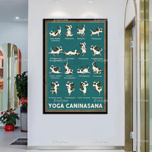 Dog Poster - Yoga Knowledge Caninasana,Funny Dogs Art Prints,Dog Yoga Poses Wall Art Canvas, Yoga Home Room Decor Unique Gift