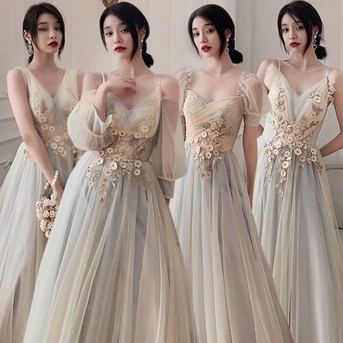 Bridesmaids Dresses Illusion V-Neck Appliques Embroidery Pleat A-Line Spaghetti Straps Floor-Length Lady Wedding Party Gown E393