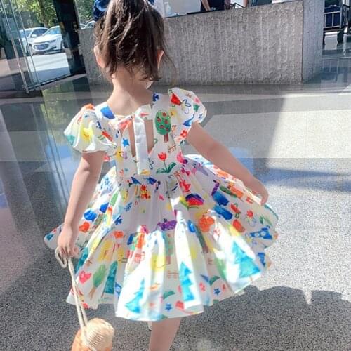 Baby Girls Dresses Summer Dresses Kids Sleeveless Cute Umbrella Print O-neck A-line Graffiti Summer Princess Dresses