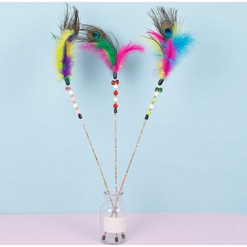 Random Color Kitten Feather Wand Toy Cat Interactive Funny Toy Plastic Faux Feather Cat Toy Cat Teaser Wand Toy Legendog