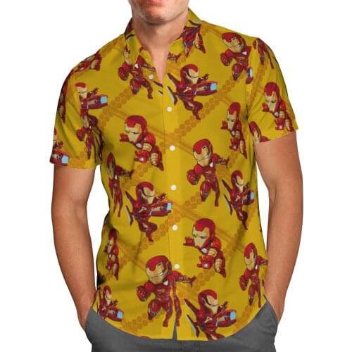 Yellow Anime Print Short Sleeve Shirts For Men Loose Cardigan Button Shirt Plus Size Hawaiian Summer 2021 Ventilated Shirt-6978