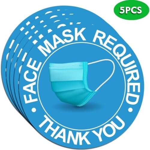 5 PCS Self-Adhesive Wall Stickers Face Mask Slogan Safety Signs PVC Plane Stickers for Floor Window Wall Red/Blue/Yellow