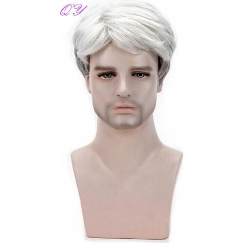 Synthetic Men Short Wigs White Ombre Black Natural Straight Man Hair Wig Adjustable Size Daily Wear Fashion Hairstyle Male Wigs
