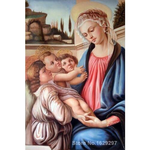 Modern colorful paintings Madonna with two angels by Sandro Botticelli High Quality Hand painted