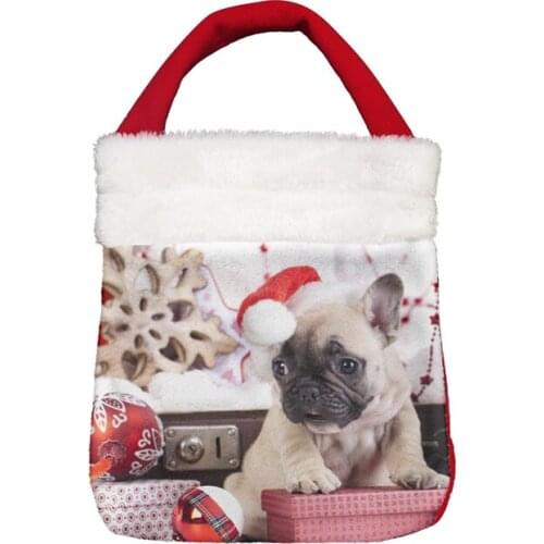 Birthday Party Present Bag Polyester Cute Gifts Bags Christmas Pug Dog Printing Children Xmas Gift Package Bag for Friend/Kids
