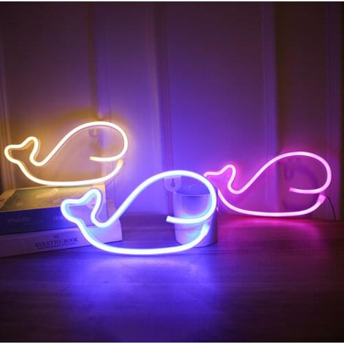 LED Wall Neon Light Whale Shaped Neon Sign Night Lights Battery & USB Powered Party Wedding Window Shop Home Decor Kids Gift