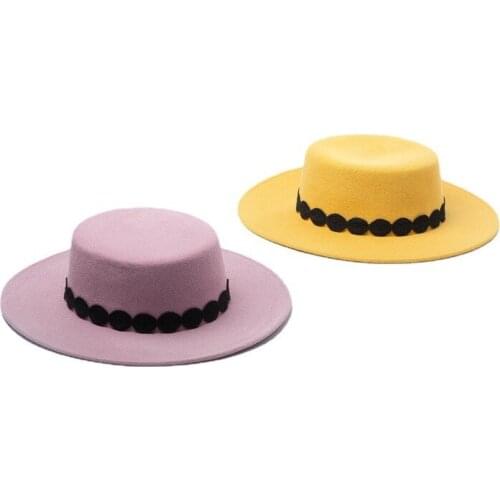 King Wheat Winter Keep Warm Wide Brim Lace Wool Women Fedora Stage Show Model Felt Cap Outdoor Travel Fashion Flat Roof Hat