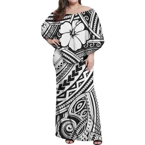 Hycool Polynesian Plus Size Long White Striped Women Dresses Sexy Off The Shoulder Bodycon Party Formal Dress Wedding Maxi Dress