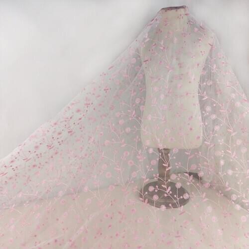 Net Fabric Black Dandelion Flower Embroidery Mesh Lace Fabric, Bridal Veil Lace Fabric, Bridal Gown Wedding Dress Fabric By The