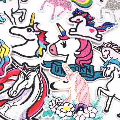1pcs Cartoon Iron on Pink Embroidered Unicorn Pony Horse Clothes Patch For Clothing diy girls apparel badges 25 styles choose