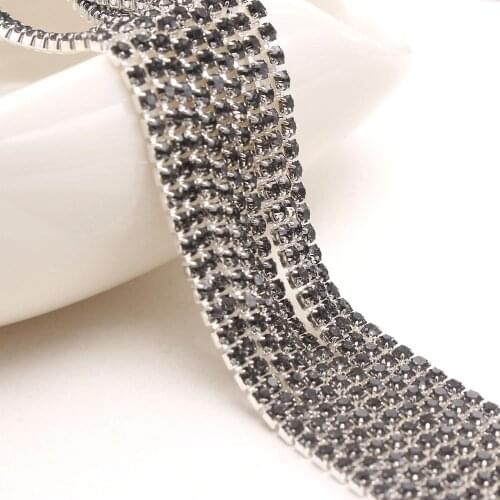 10Yard Transparent Black Crystal Claw Crystal Rhinestones Chain Gradient Dense Silver Base Rhineston Chain Garment Decoration