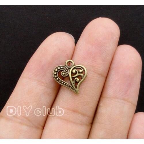 100pcs-Antique Bronze Heart Charms pendant 14x14mm