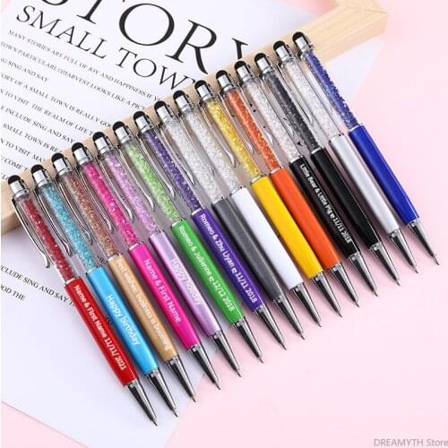 100pcs/Lot Crystal Metal Ballpoint Pen Creative Stylus For Writing Stationery Office School Ballpen Black Blue Ink Custom Logo