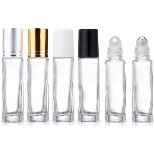 12pcs 6ml Clear Glass Bottles Roll On Bottle for Essential Oil Perfumes Glass /Stainless Steel Ball Gold Silver Black White Lip