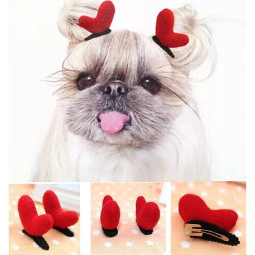 20pcs/lot Christmas Dog Clips Pet Accessories Pet Grooming Cats Clips Dog Hairpin Hair Accessory Red Heart Antlers