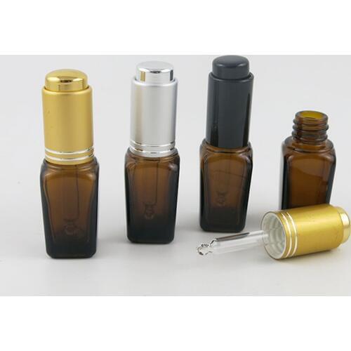 360 x 10ml Essential Oil Brown Glass With 3 Color Gold/ Black/ Sliver Aluminum Dropper For Liquid Reagent Pipette Amber Bottles