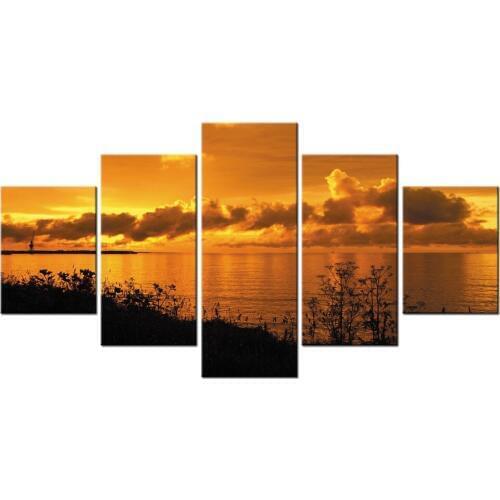 5 Panel sunset scenery beach canvas painting print on canvas for wall decoration painting coffee living room Framed J009-040