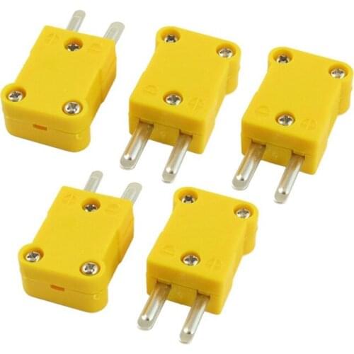 5 Pcs Yellow Plastic Case Flat Male 2-Pin K Type Thermocouple Wire Connector