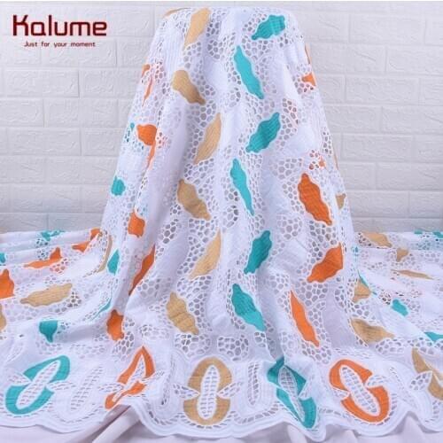 Kalume African Cotton Lace Fabric Holes Nigerian Cotton Voile In Switzerland With Stones Embroidery For Diy Wedding Sewing H1930