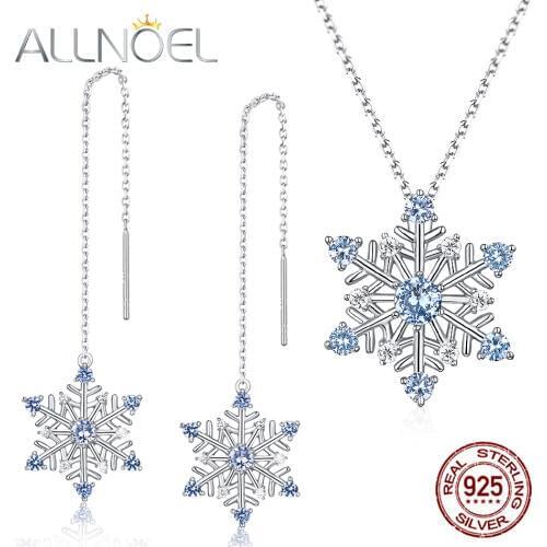 ALLNOEL Natural Blue Spinel Gemstone Fine Jewelry Sets Diamond For Women Necklace Earrings 100% Sterling Silver 925 Wedding