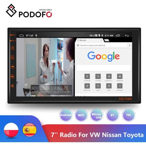 Podofo Car Radio 1 Din HD Car Player Support Bluetooth Autoradio FM AUX USB SD Card Rear View Camera with Steering Wheel Control