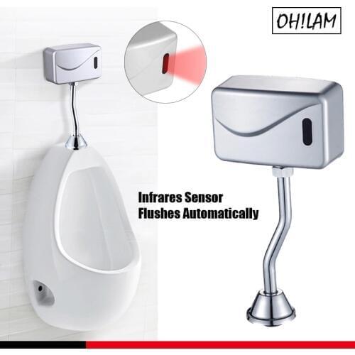 Bathroom Automatic Infrared Sensor Urinal Flush Valve For Men Toilet Exposed Wall Mounted Battery Power Touchless Flush Valve