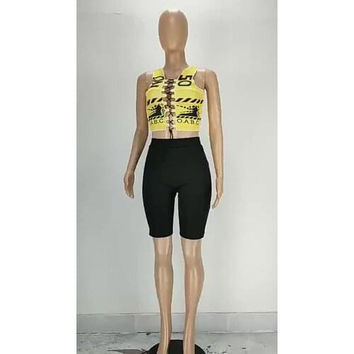 Custom Logo letter printed bandage vest leisure short 2 piece short set