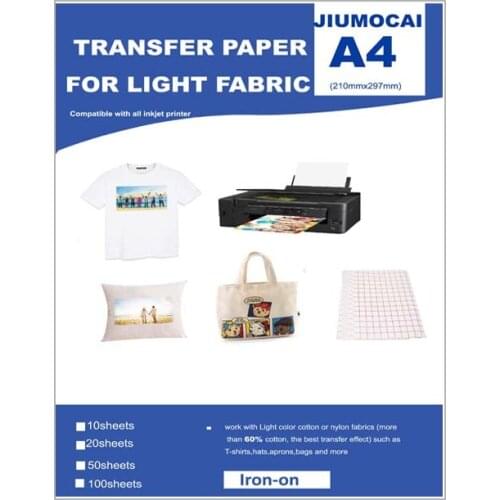 Inkjet PREMIUM Iron-On White and Light Color T Shirt Transfers Pape A4 10/20/50/100 Sheets