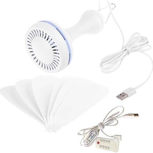 Silent 6 Leaves USB Powered Ceiling Canopy Fan with Remote Control Timing 4 Speed Hanging Fan for Camping Bed Dormitory Tent