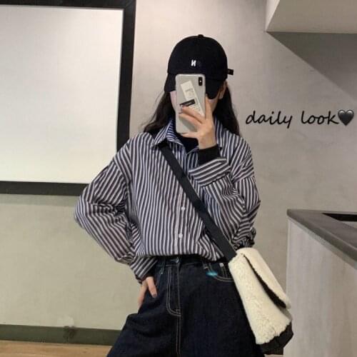 Blouse Women Shirt Stitching -Piece Striped Womens Autumn Winter Top Loose Shirt Blusas Mujer De Moda
