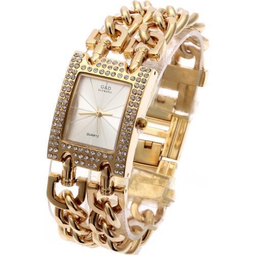 G&D Women Quartz Wristwatches Gold Stainless Steel Top Brand Luxury Watch Analog Dress Relogio Feminino Reloj Femme Clock Gifts