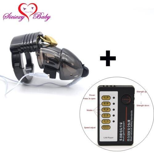 Black Penis Cage Electric Shock Host and Cable electro shock sex toys electro stimulation sex toys for TENS adult game A324