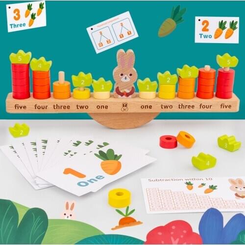 Logwood Wooden Early Education Toys Lovely Rabbit Balance Number Counting Calculation Toy Kindergarten Interactive Toy For Kids