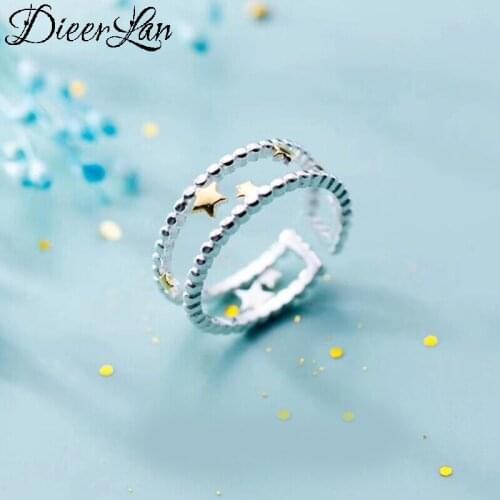 DIEERLAN Boho Vintage Silver Color Layer Star Rings For Women Men Big Open Finger Rings Party Gifts Anillos