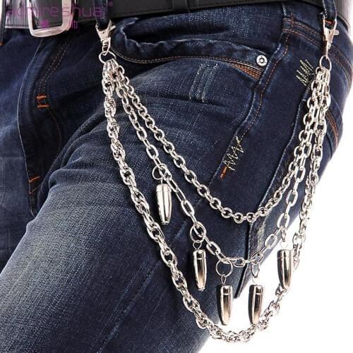 Long woman Mens Metal Wallet Belt Chain Rock Punk Trousers Hipster casual Pant jeans Keychain Silver Ring Clip Keyring DW14