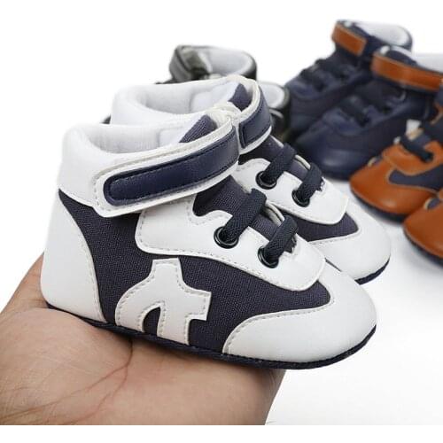 Breathable Non Slip Wear Resistant Prewalker for Newborn Pu Mesh Splicing Middle Tube Baby Walking Shoes