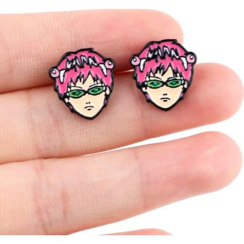 DZ2017 Saiki Kusuo Comics Japanese Anime Cute Pierce Ear Stud Earrings For Womans Enamel Earings Fashion Jewelry 2021