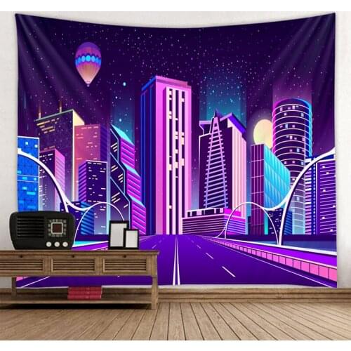 City Tapestry Moon Night view Wall Hanging Multifunctional Tapestry Boho Printed Bedspread Cover Yoga Mat Blanket Picnic Cloth