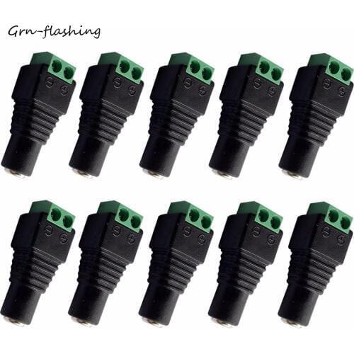 GRN-FLASHING CCTV Cameras 5.5*2.1mm DC Female Power Plug Jack Adapter 10 pcs Connector Plug for Single Color LED Strip Light