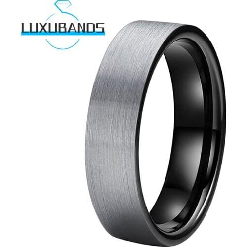 6MM Black Tungsten Carbide Rings For Men Wemen Flat Engagement Wedding Bands Brushed Finished Comfort Fit