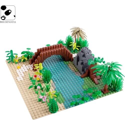 MOC Sea Island City Construction Building Blocks Baseplate Trees Grassland River Bricks Set Children Christmas DIY Gift Toys
