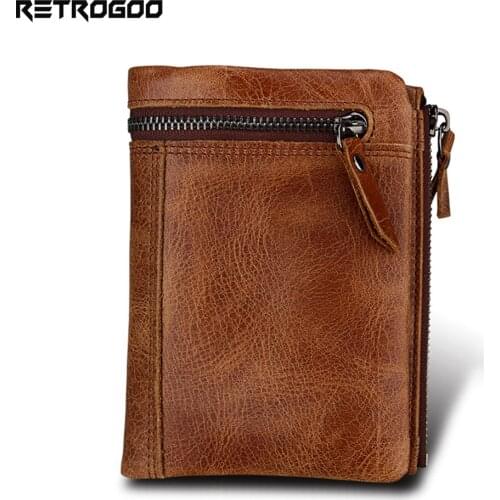RETROGOO Crazy Horse Leather Short Men Wallet RFID Blocking Male Purse Cow Leather Small Coin Money Bag Card Holder Men Carteira