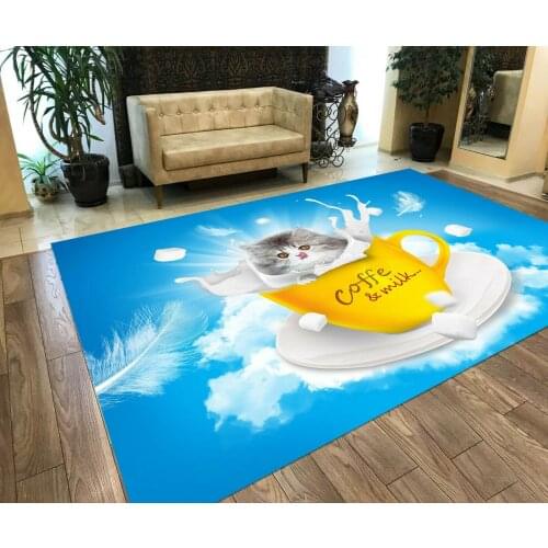 Cat In The Coffee Patterned Carpet ,Non Slip Floor Carpet,Teens Carpet,Turkish Rug