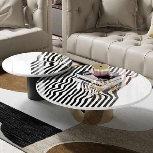 Round Coffee Table Stripe Modern Simple Marble Living Room Creative Coffee Table Combination Designer Side Table