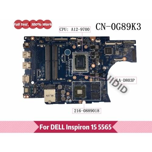 BAL22 LA-D803P For DELL Inspiron 15 5565 Laptop Motherboard CN-0G89K3 G89K3 0G89K3 With A12-9700P CPU DDR4 100% Tested ok