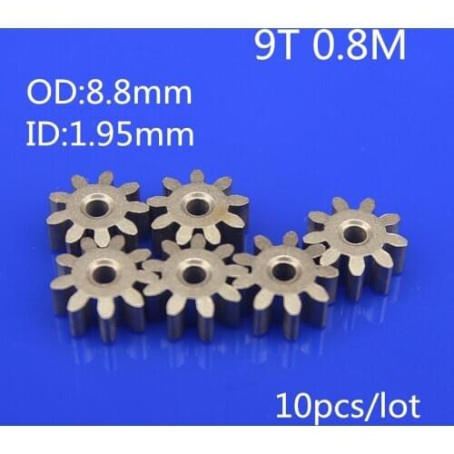 RC Model Metal Pinion Gear 0.8M 1.95mm (hole diameter) 9T 9 Teeth Small Motor Gears Diameter 8.8mm For 2mm shaft